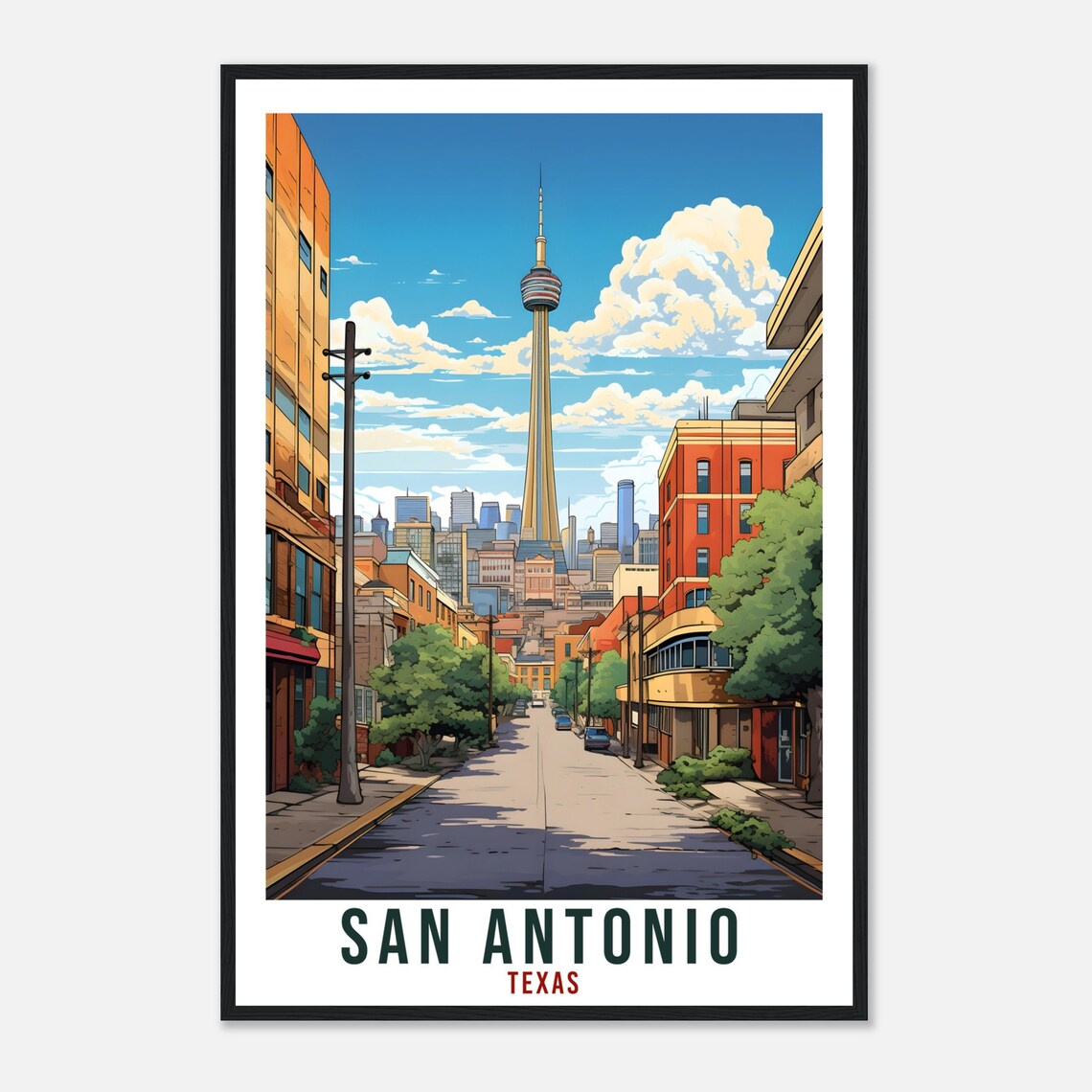 San Antonio Texas Downtown Street Vintage Skyline Travel Poster - Image 4