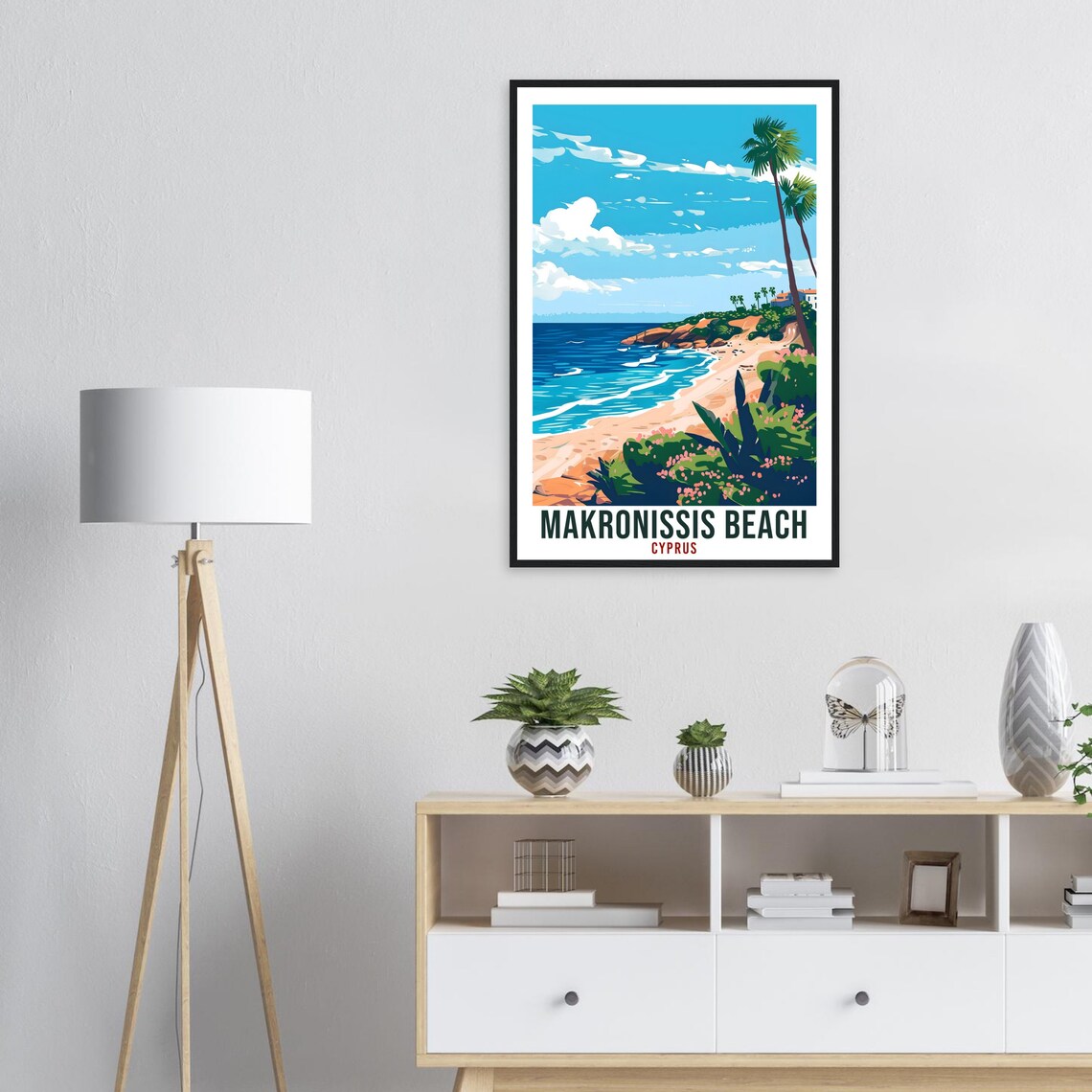 Makronissis Beach Cyprus Palm Fronds Blue Waves Sandy Cove Poster - Image 3