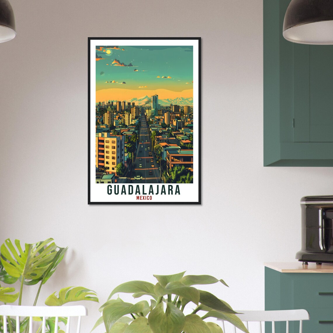 Guadalajara Mexico Modern Skyline at Dusk Mountain Sunset Travel Poster - Image 3
