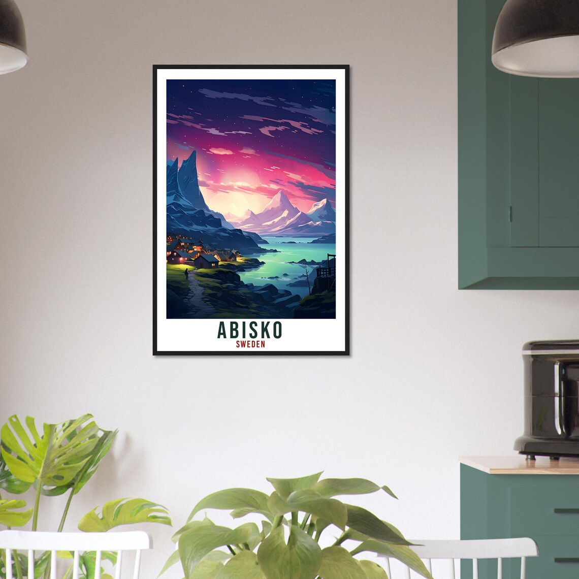 Abisko Sweden Northern Lights Coastal Village Night Sky Poster - Image 3