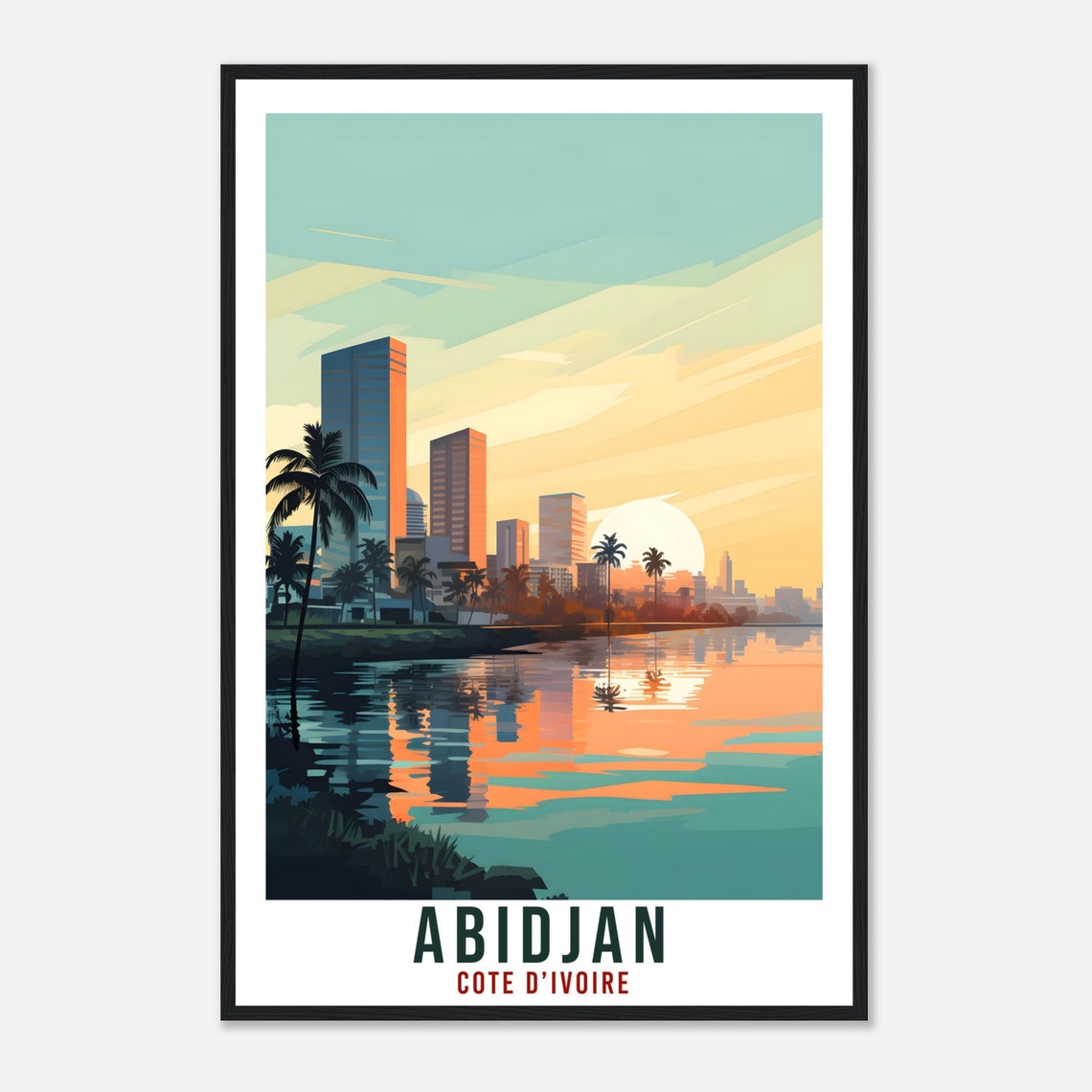 Abidjan Cote D'Ivoire Skyline Sunset Lagoon Vintage Travel Poster - Image 4