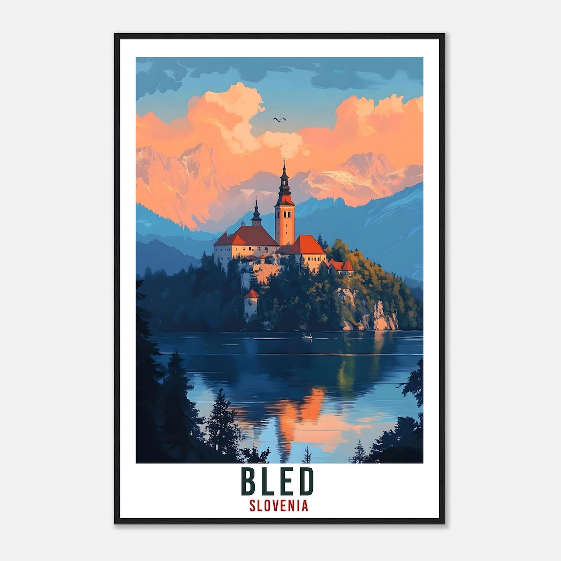 Bled Slovenia Sunset Lake Island Church Vintage Travel Poster - Image 4