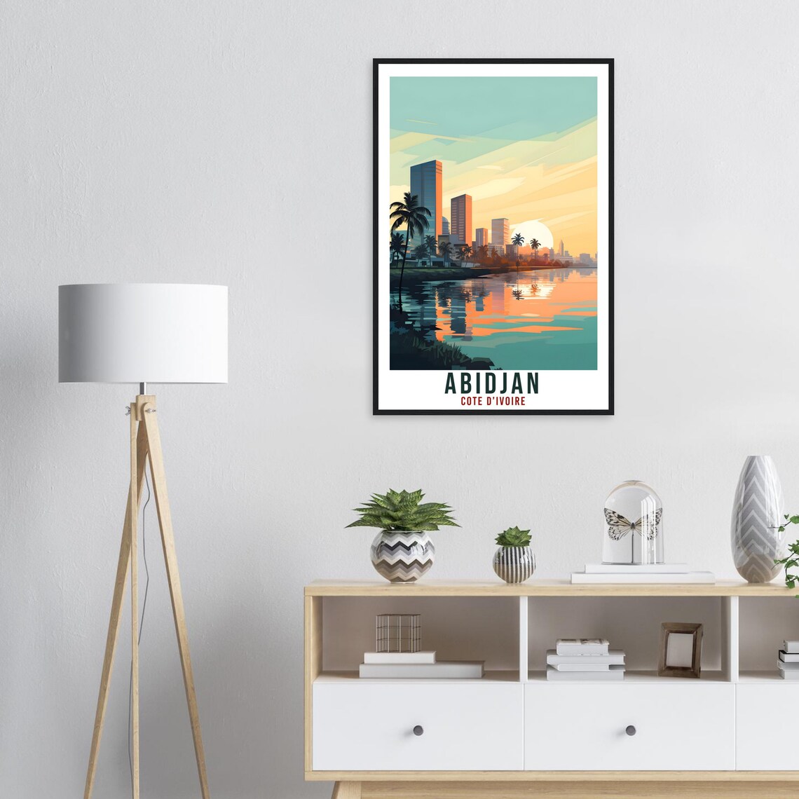 Abidjan Cote D'Ivoire Skyline Sunset Lagoon Vintage Travel Poster - Image 2
