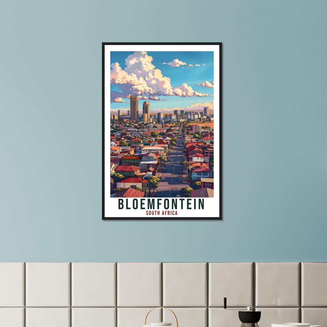 Bloemfontein South Africa City Avenue Red Roofs Skyline Travel Poster - Image 3