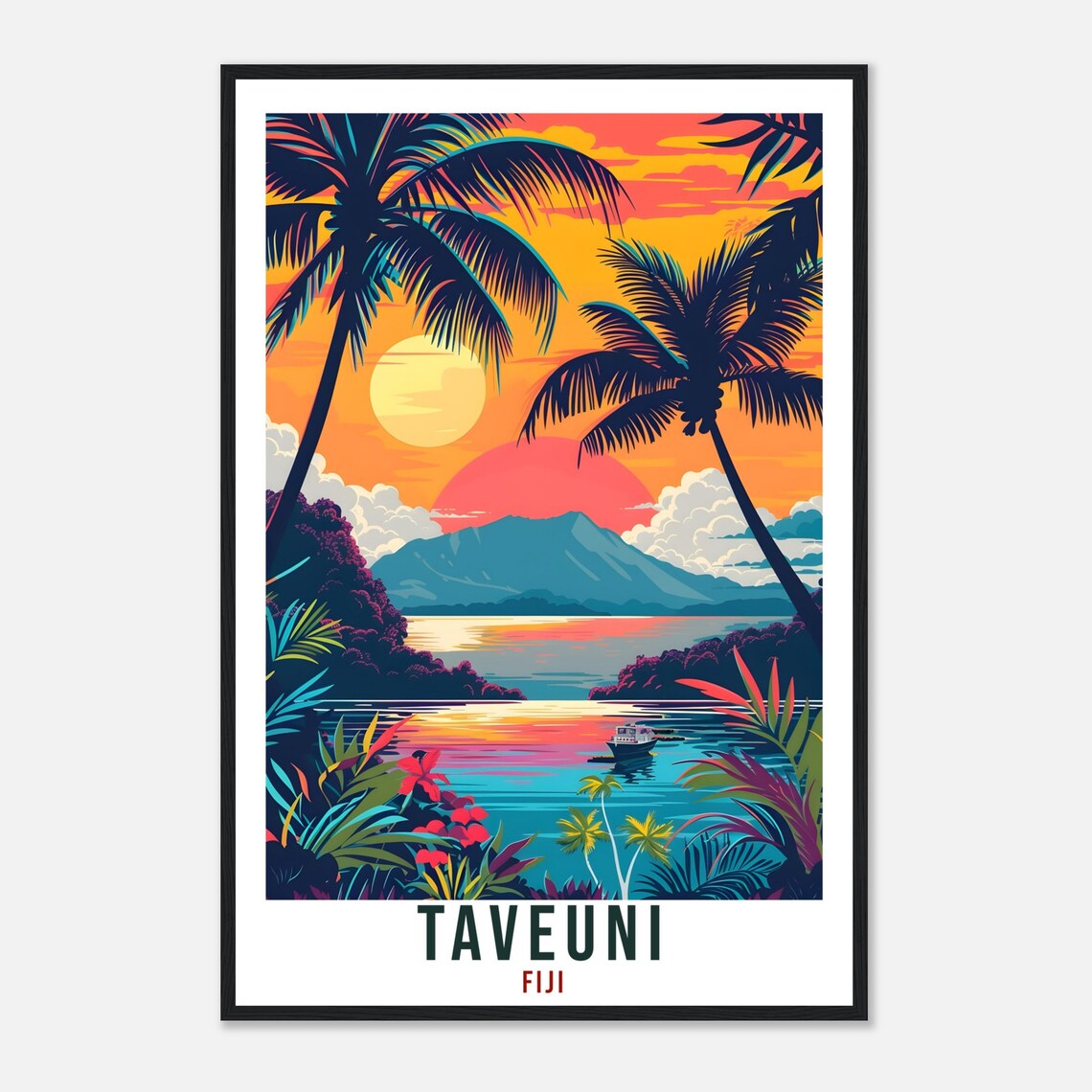 Taveuni Fiji Tropical Sunset Palm Beach Vintage Travel Poster - Image 4
