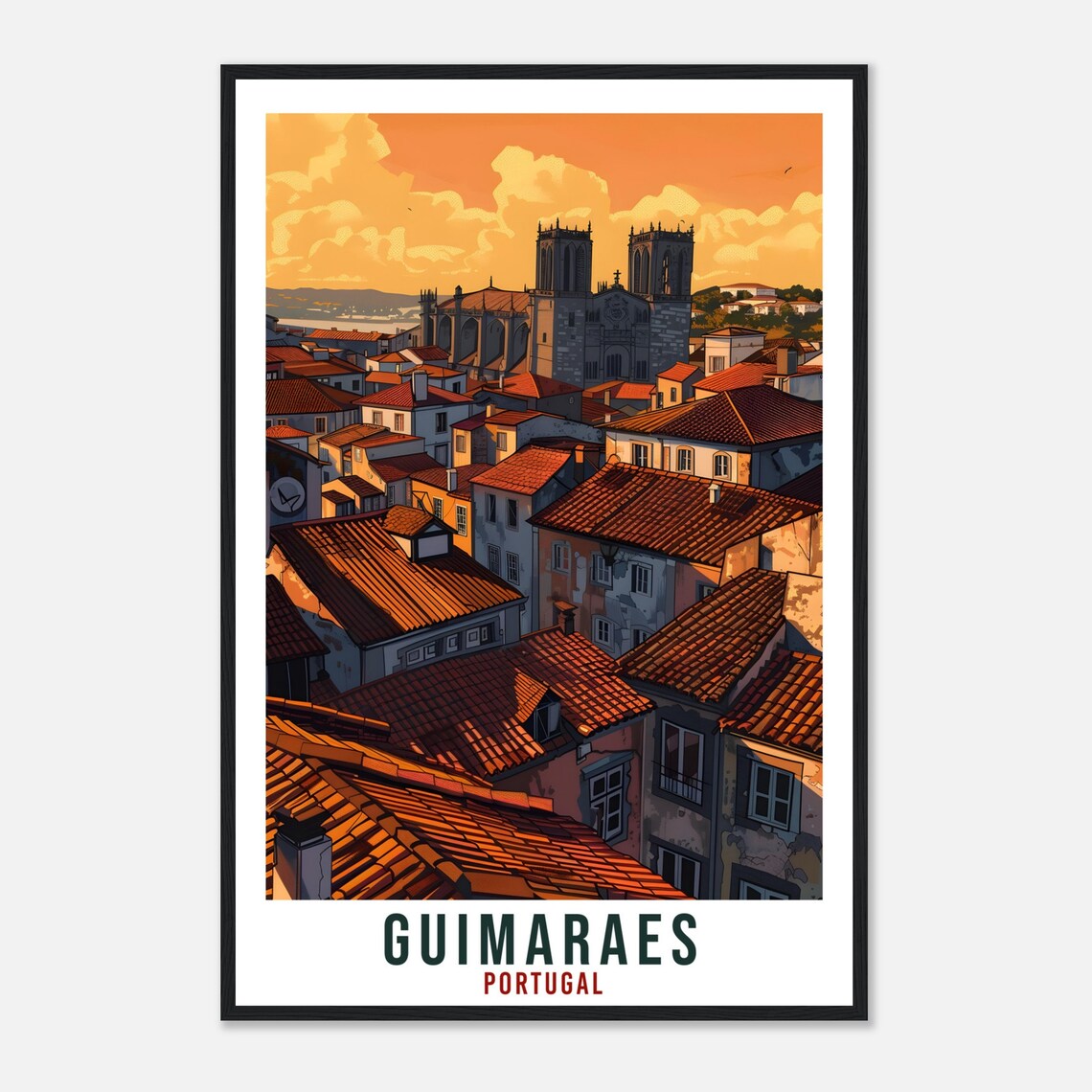 Guimaraes Portugal Sunset Rooftops Cathedral View Travel Poster - Image 4