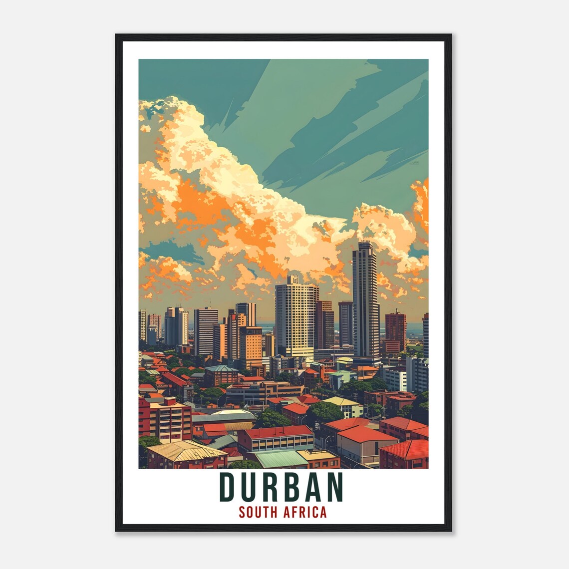 Durban South Africa Downtown Towers Skyline Urban Travel Poster - Image 4