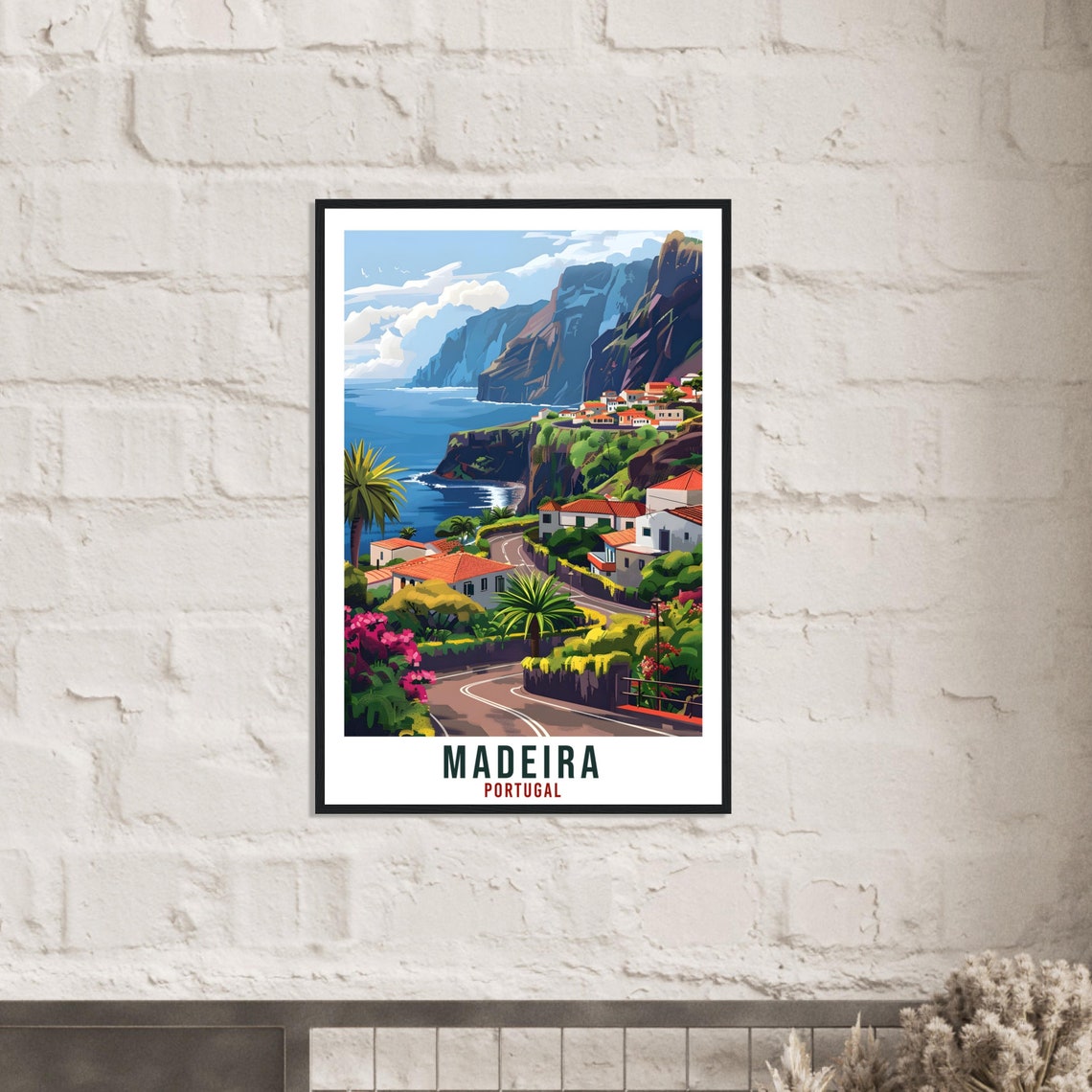 Madeira Portugal Dramatic Coastal Cliffs Village Vintage Travel Poster - Image 2