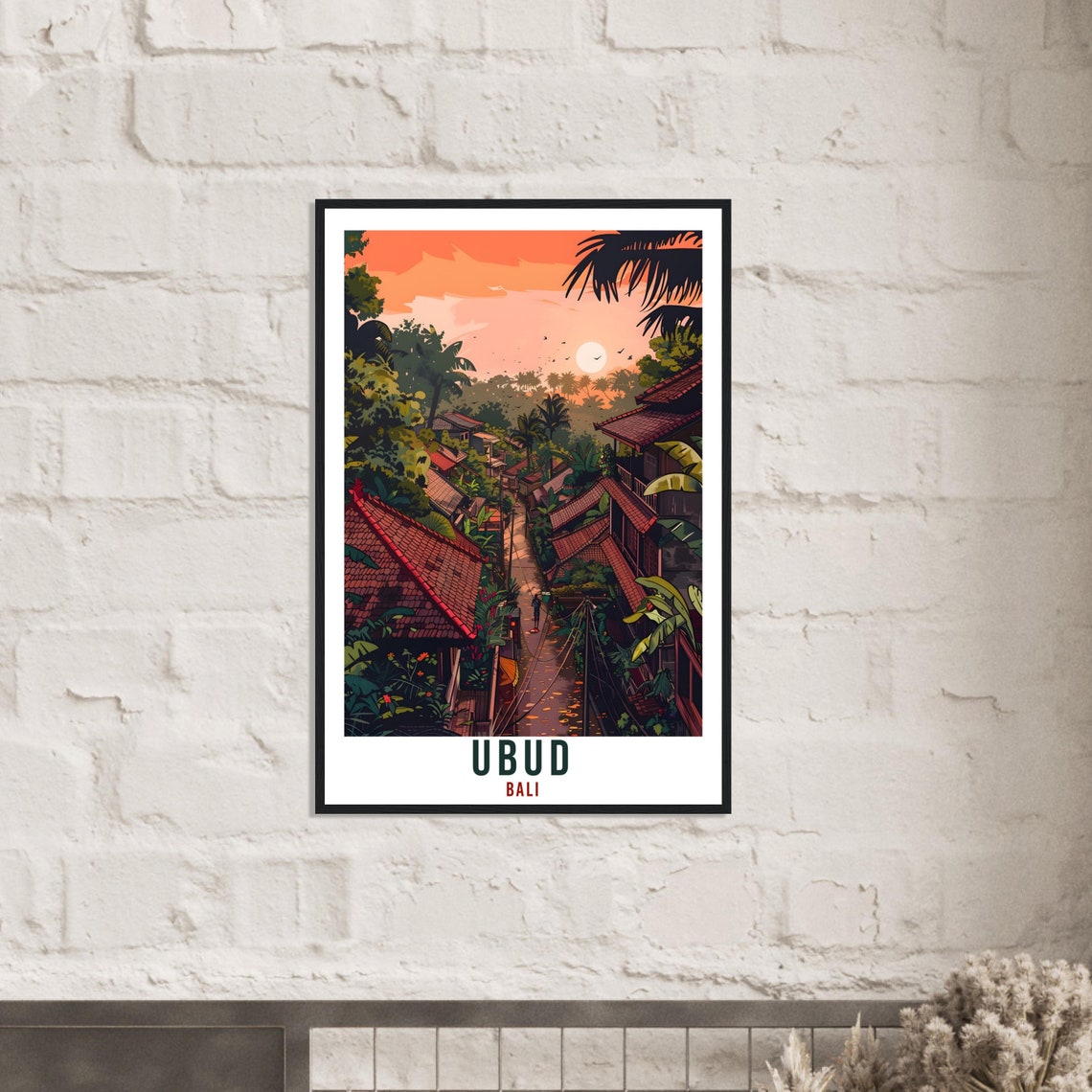 Ubud Bali Jungle Street Sunset Red Tiled Rooftops Travel Poster - Image 3