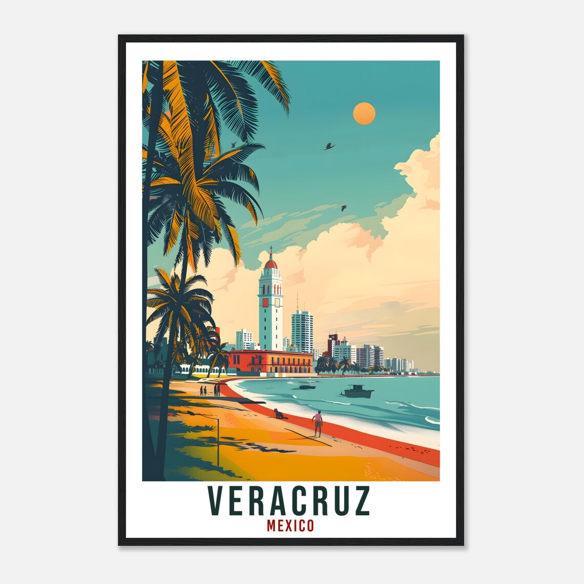 Veracruz Mexico Beach Palms Historic Bell Tower Travel Poster - Image 4