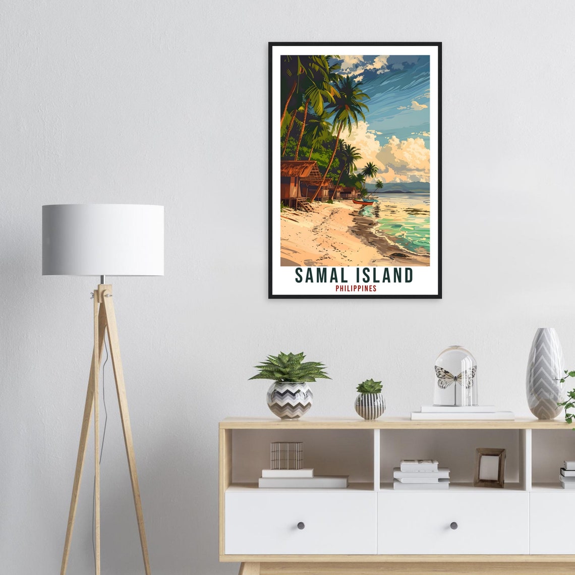 Samal Island Philippines Beach Huts Palm Shade Travel Poster - Image 2