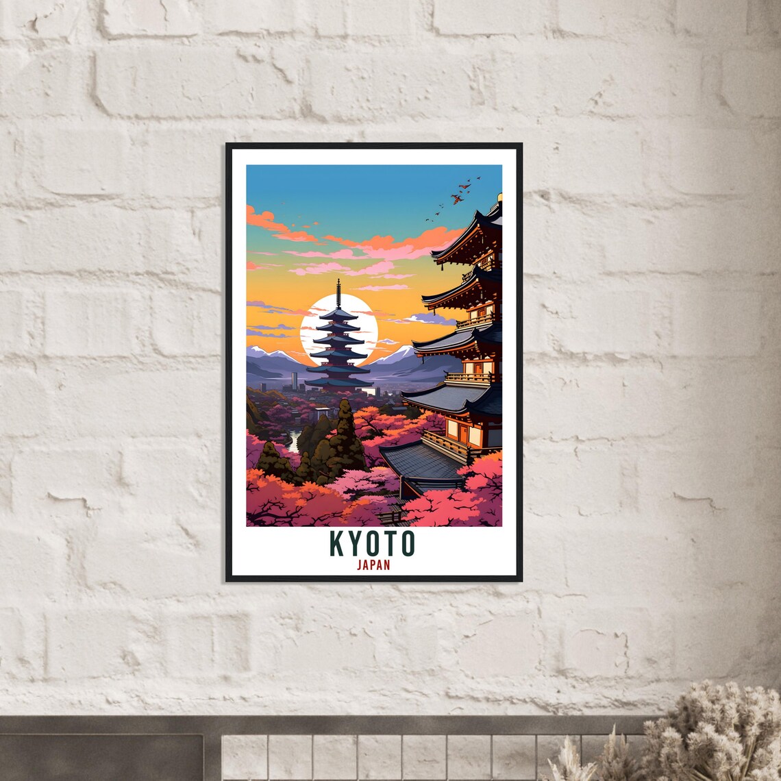 Kyoto Japan Cherry Blossom Pagoda Sunset Vintage Travel Poster - Image 3