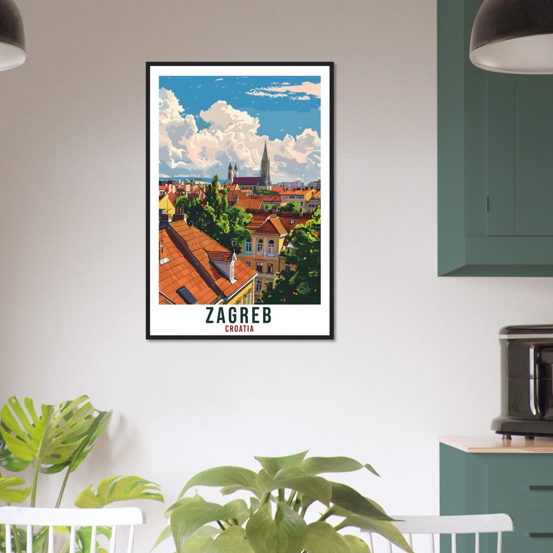 Zagreb Croatia Cathedral Red Rooftops Vintage Style Travel Poster - Image 3
