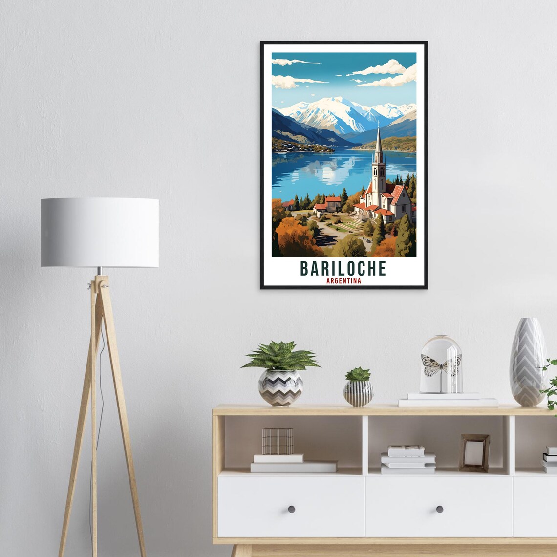 Bariloche Lakeside Church Snowy Andes Argentina Vintage Travel Poster - Image 2