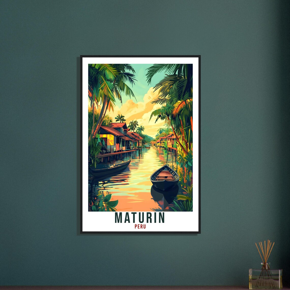 Maturin Peru Tropical River Village Stilt Houses Vintage Travel Poster Art - Image 3