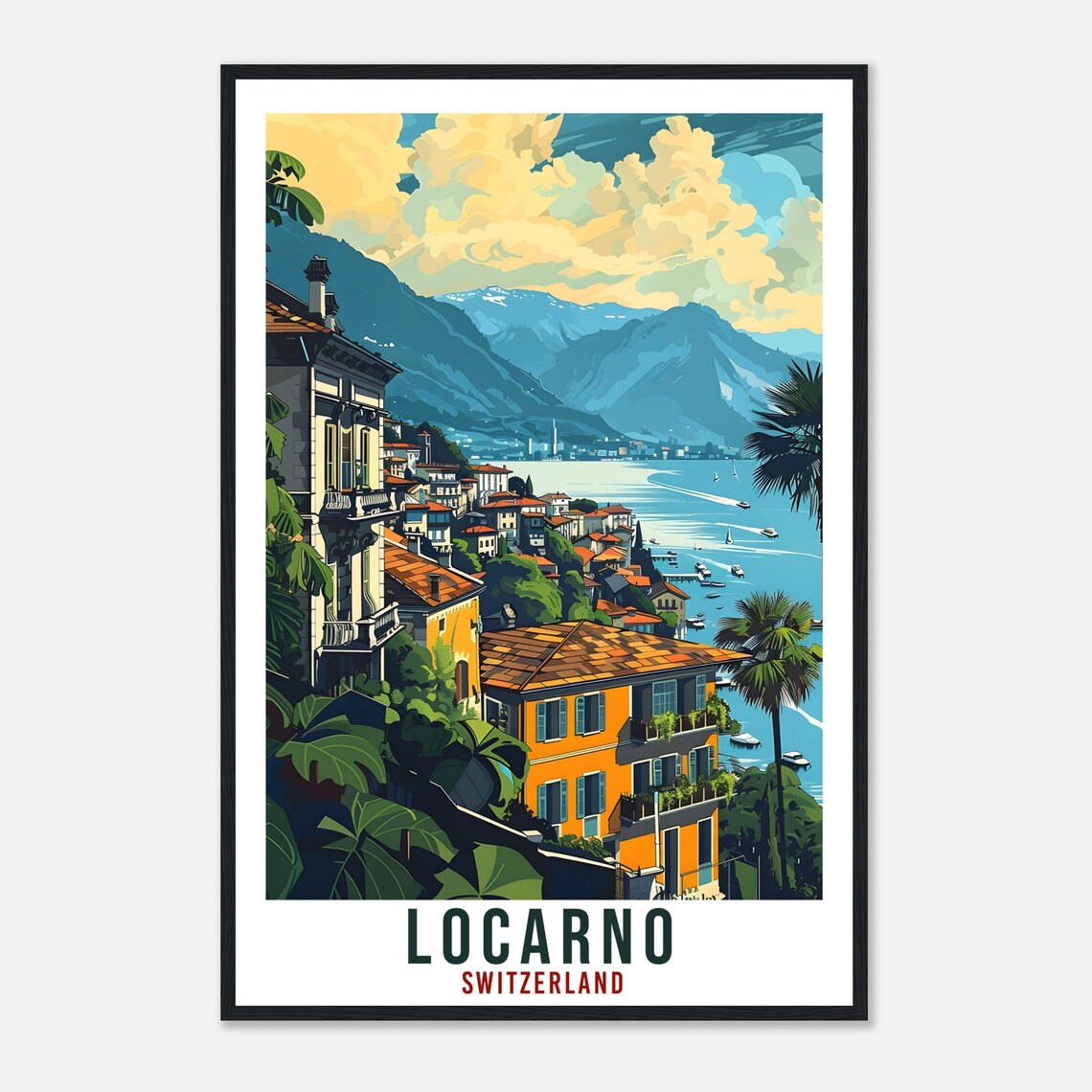 Locarno Switzerland Lake Town Palms Mountain Shore Travel Poster - Image 4