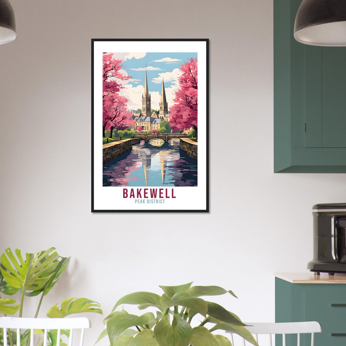 Bakewell Peak District Blossom River Bridge Church Travel Poster - Image 2