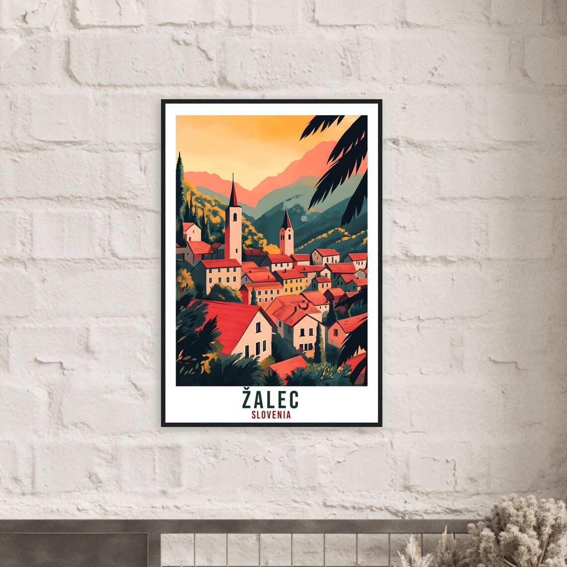 Zalec Slovenia Red Rooftop Village Church Spires Mountain Poster - Image 2