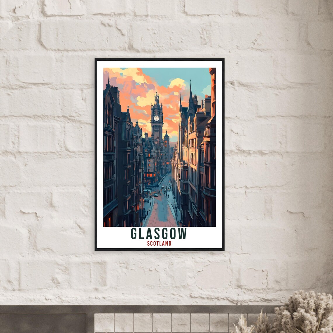 Glasgow Scotland Vintage Sunset Street Travel Classic Poster - Image 2