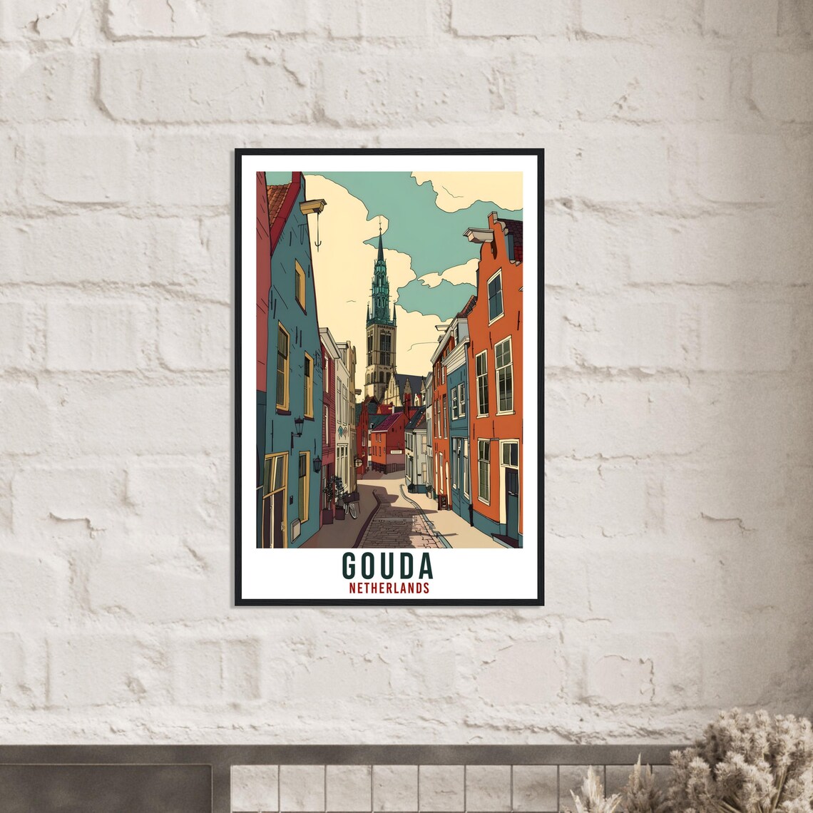 Gouda Netherlands Church Tower Street Vintage Travel Poster Holland - Image 2