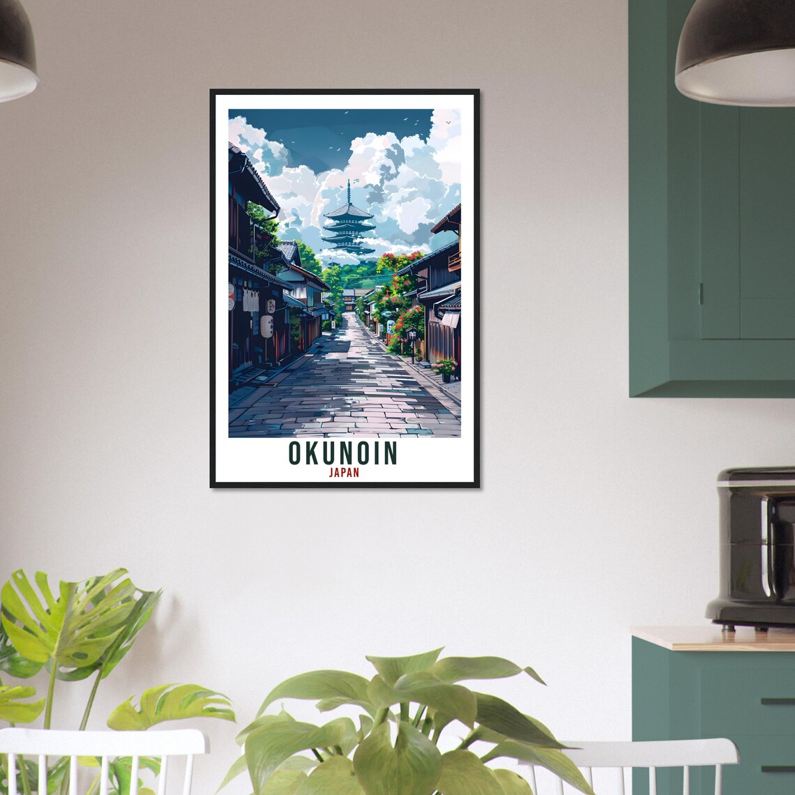 Okunoin Japan Cobblestone Street Pagoda Temple Travel Poster - Image 2