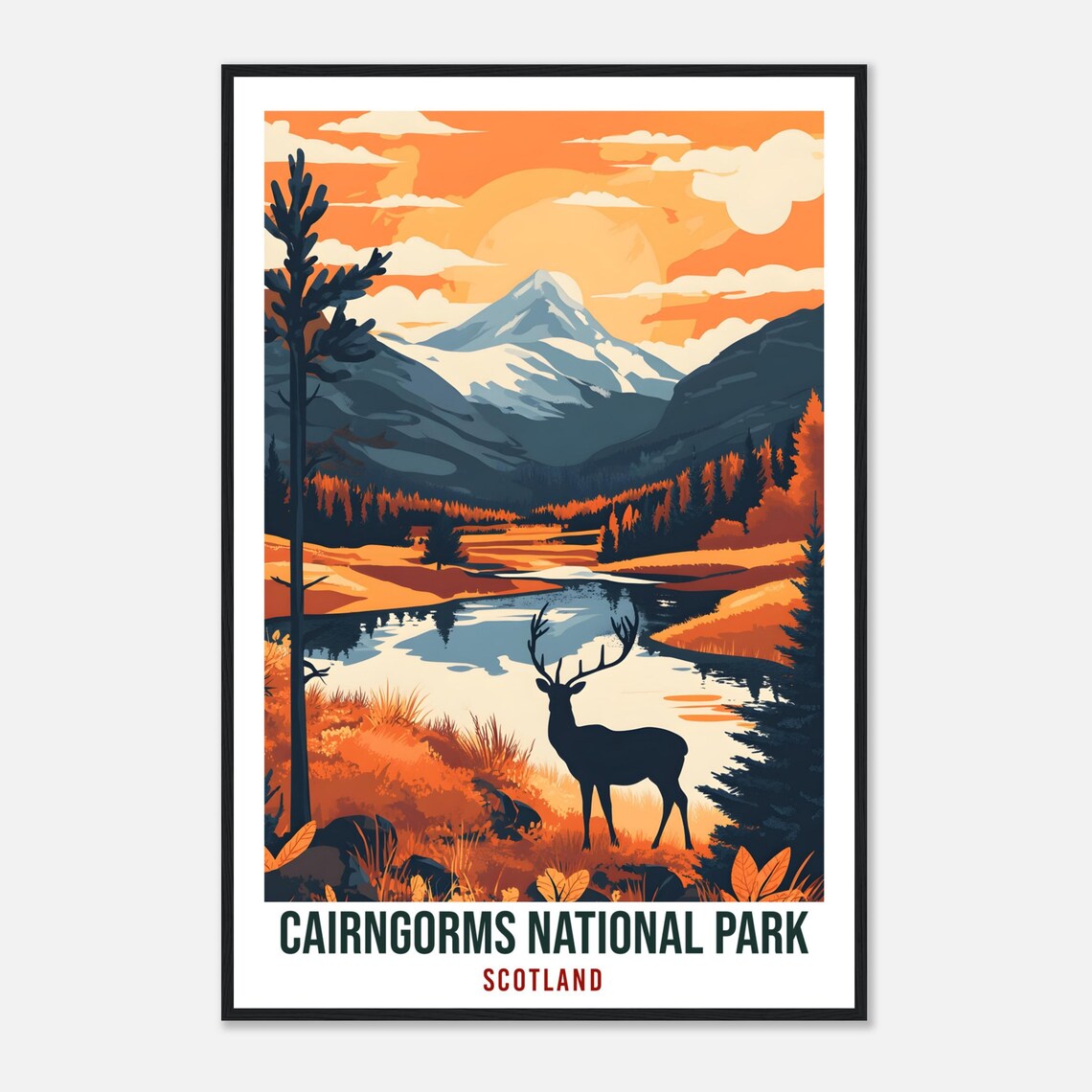 Cairngorms National Park Scotland Stag Sunset Mountain Poster - Image 4