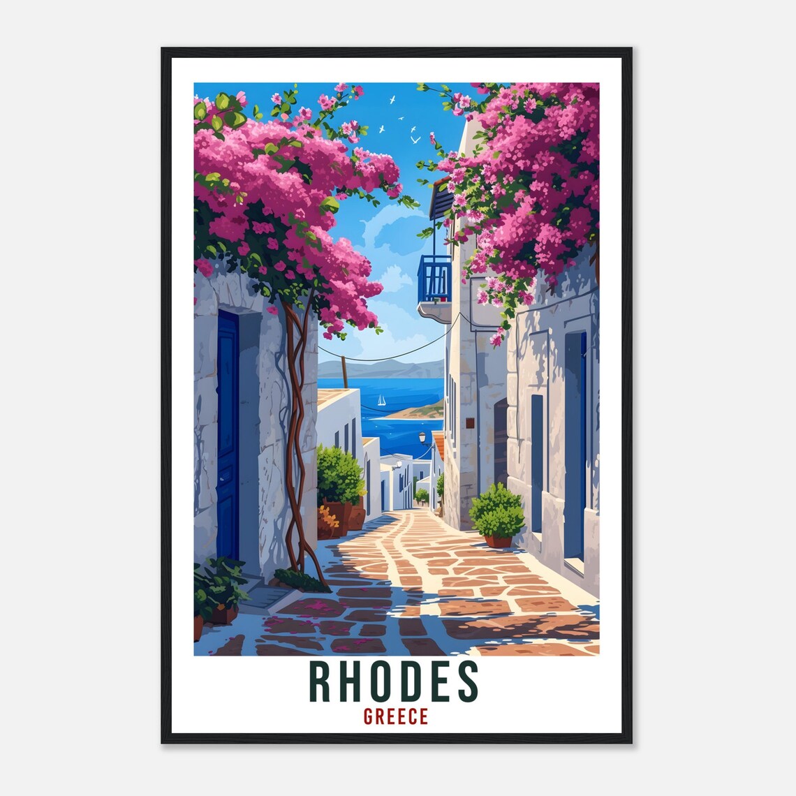 Rhodes Art Print Greece Travel Print Home Decor Rhodes Greek Island Wall Art Gift Wall Hanging Art Lover Greece Artwork Rhodes Travel Poster - Image 4
