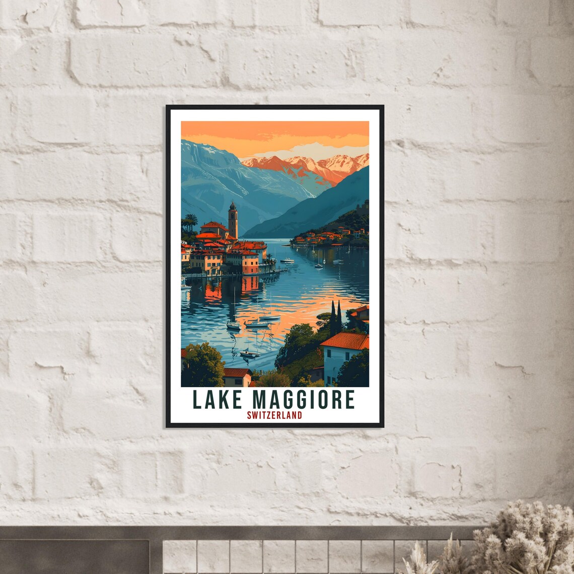 Lake Maggiore Switzerland Sunset Lakeside Village Sailboats Poster - Image 3