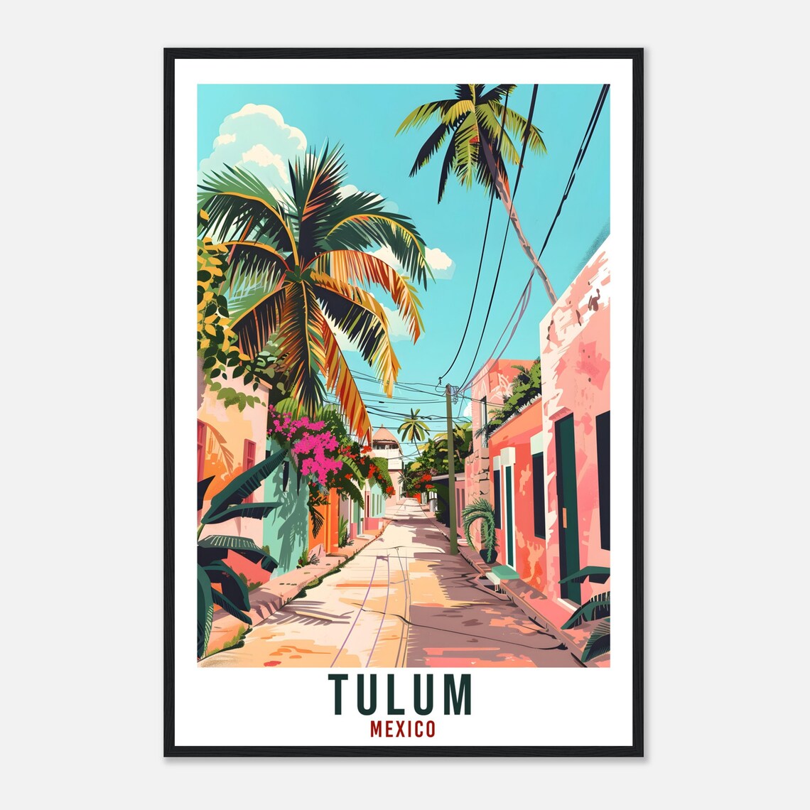 Tulum Mexico Colorful Palm Street Caribbean Town Sunlight Travel Poster - Image 4
