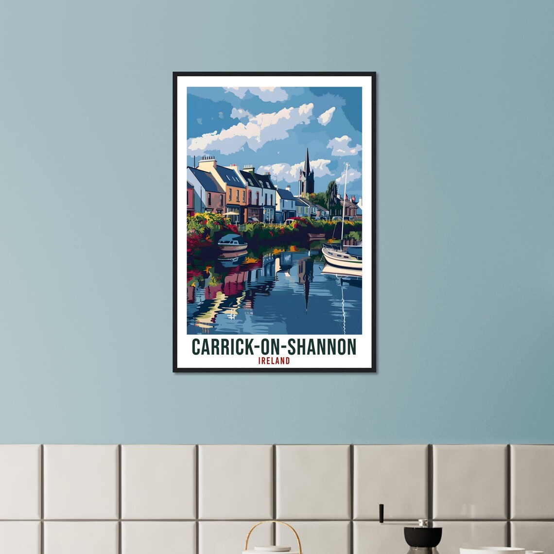 Carrick On Shannon Canal Boats Riverside Church Ireland Travel Poster - Image 2