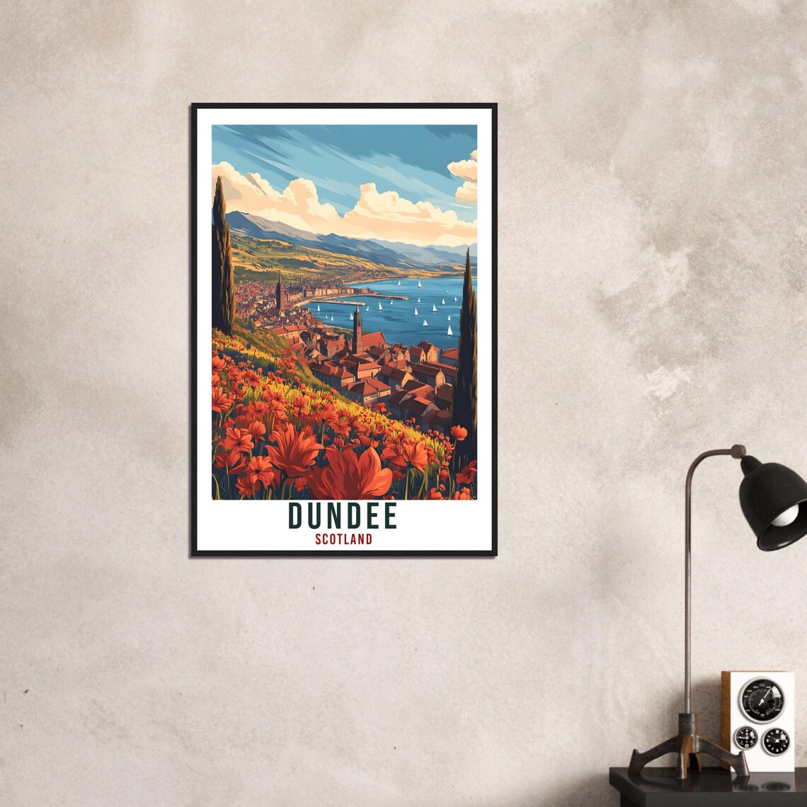 Dundee Scotland Vintage Waterfront Poppies Travel Sunny Poster - Image 3