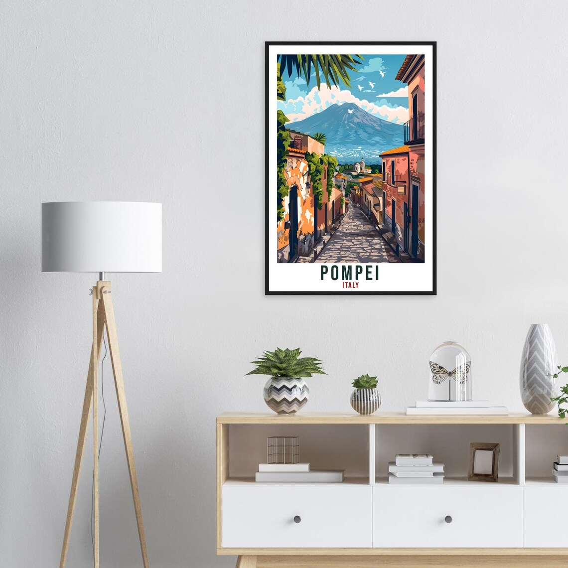 Pompei Italy Mount Vesuvius Street Scene Vintage Travel Poster - Image 3