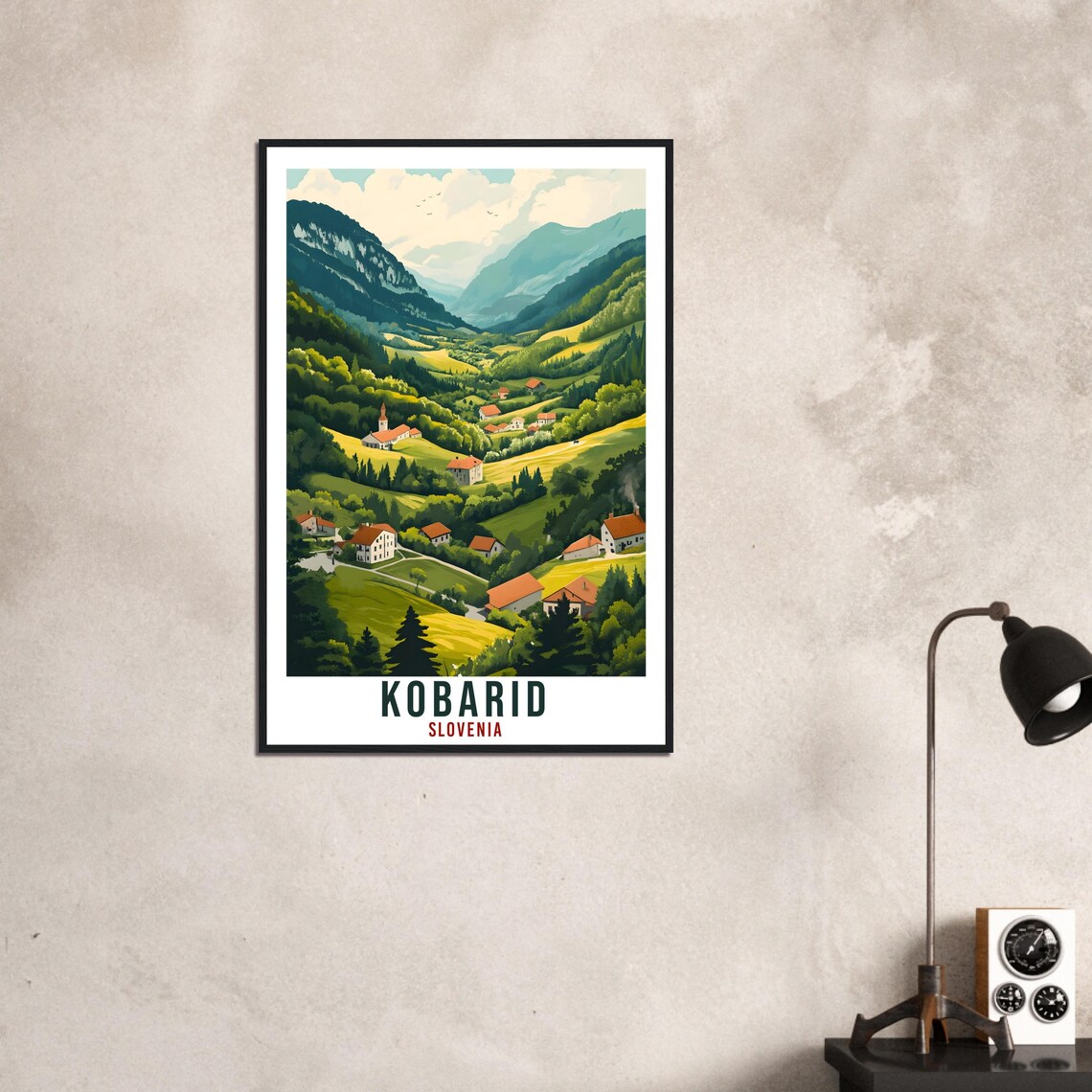 Kobarid Slovenia Alpine Village Mountain Valley Travel Poster - Image 3