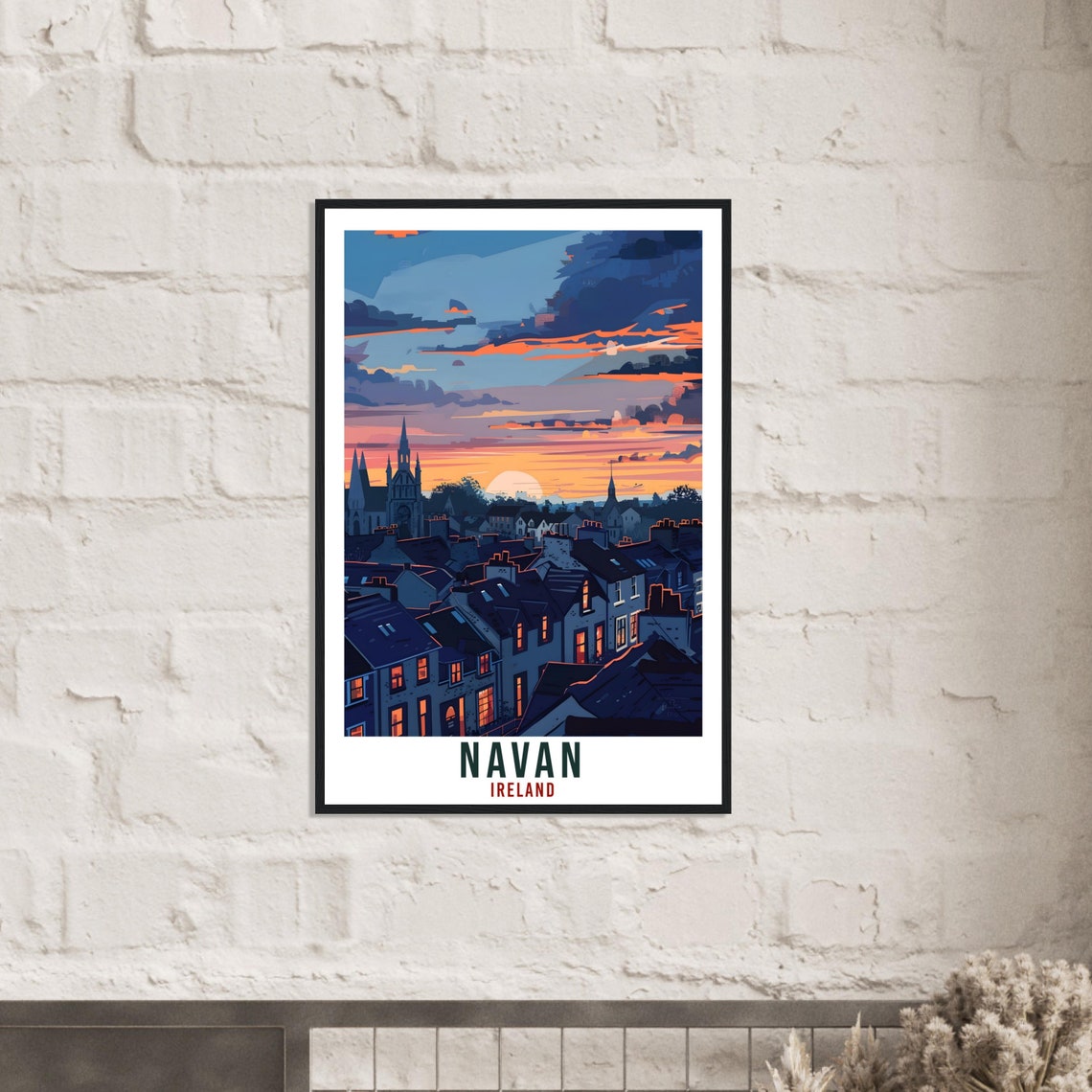 Navan Ireland Sunset Rooftops Chimneys Old Town Golden Poster - Image 3