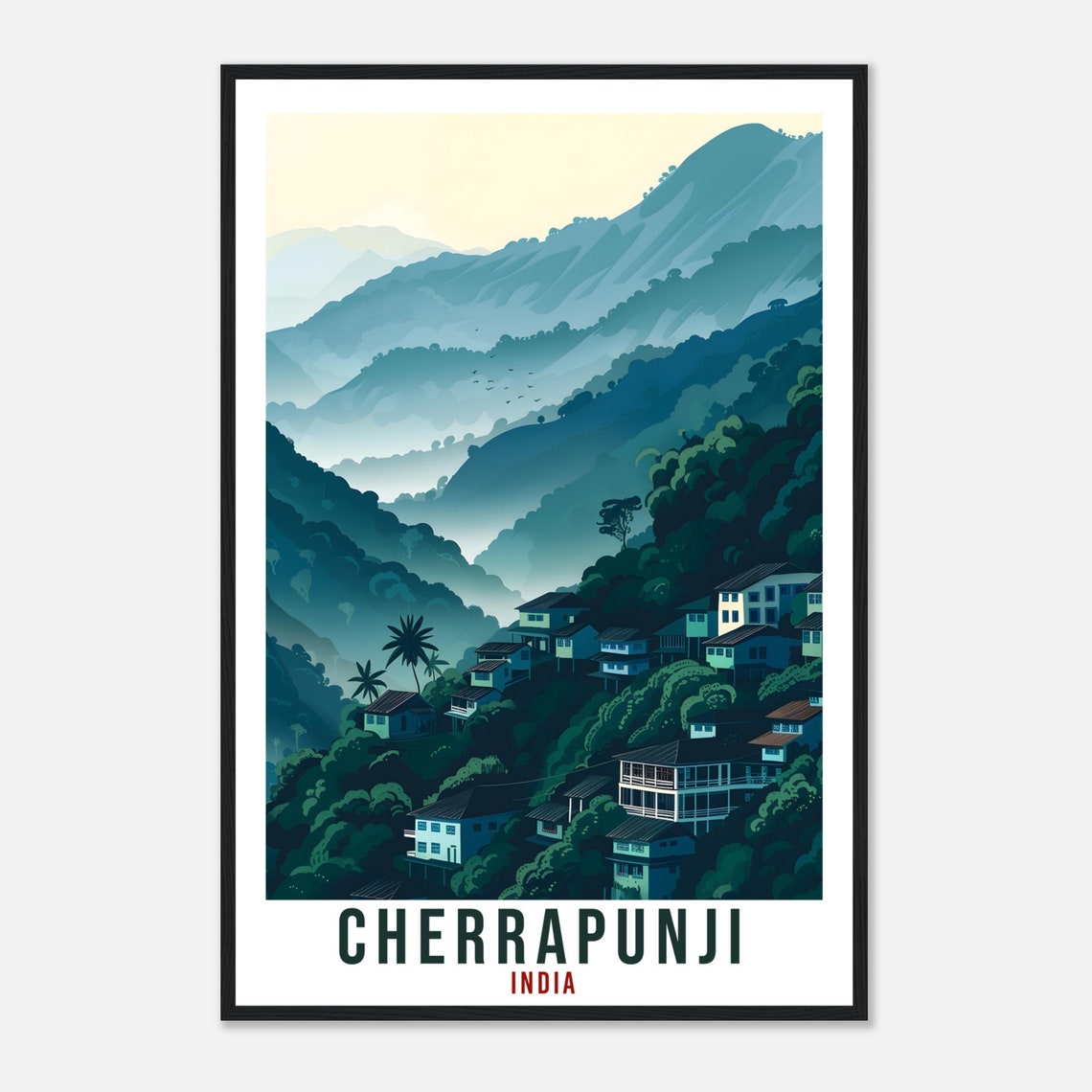 Cherrapunji India Misty Mountain Village Serene Travel Poster - Image 4