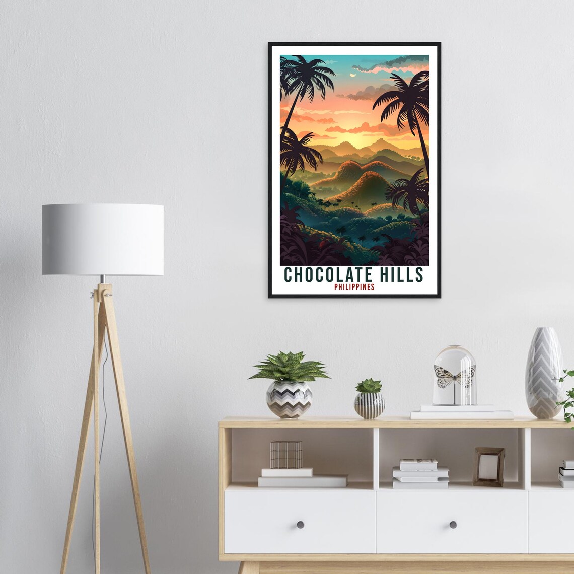 Bohol Chocolate Hills Philippines Sunset Palm Trees Travel Poster - Image 2