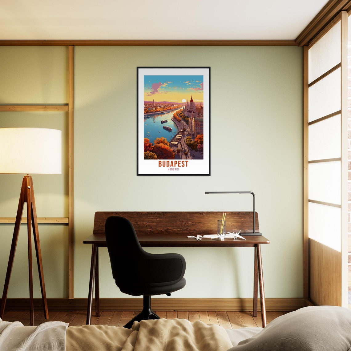 Budapest Hungary Danube Parliament Autumn Sunset Travel Poster - Image 2
