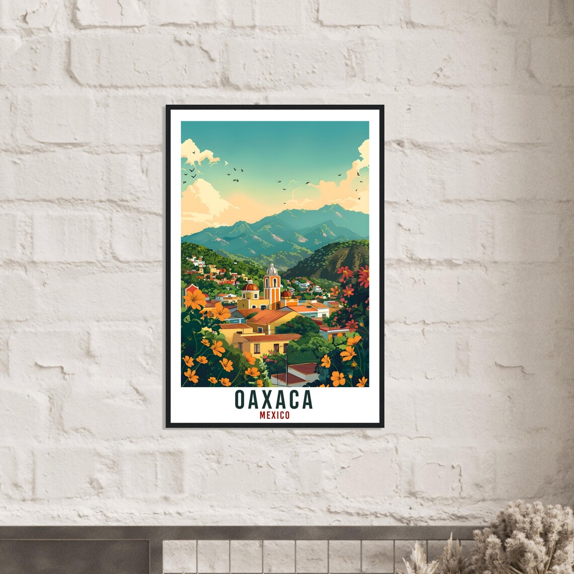 Oaxaca Mexico Colonial Town Church Dome Mountains Flower Foreground Poster - Image 3