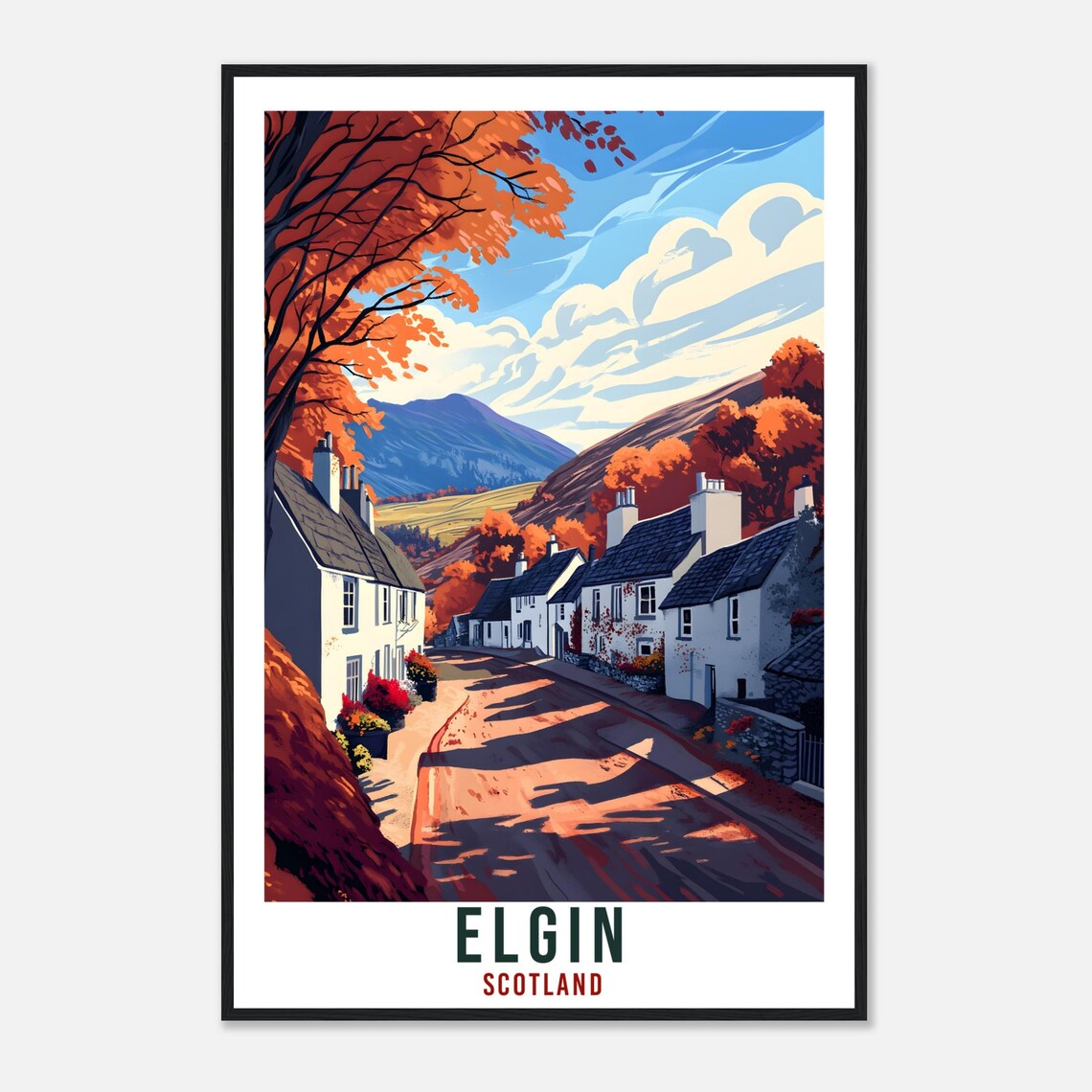 Elgin Scotland Vintage Autumn Village Retro Travel Sunny Poster - Image 4
