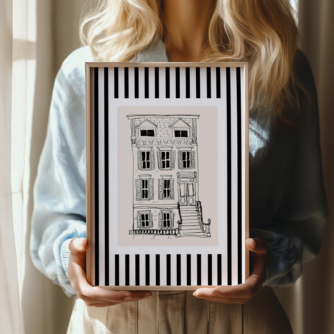 Brownstone Minimalist Art Print, Brooklyn New York