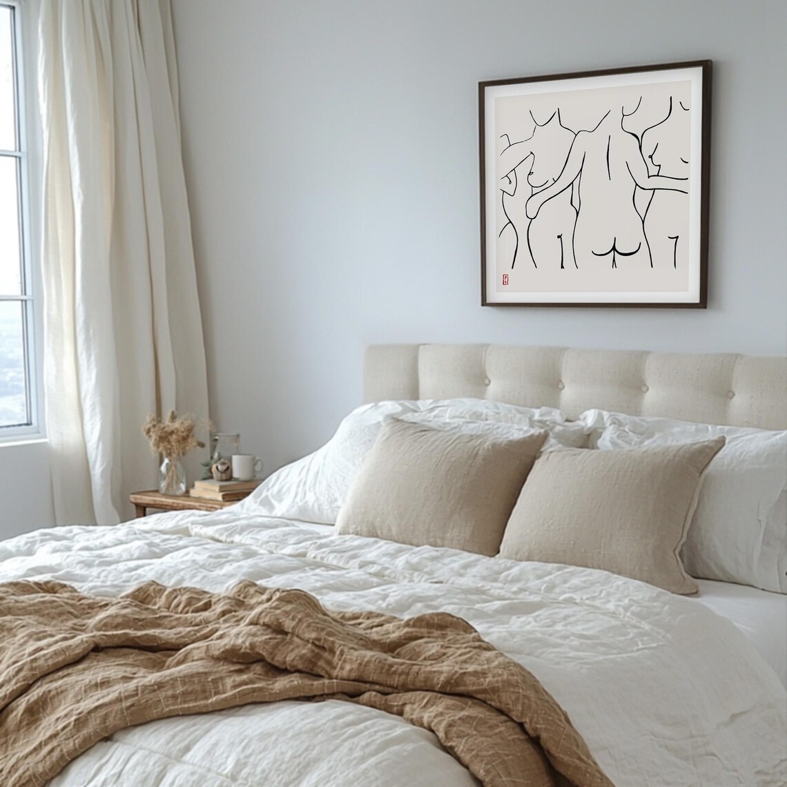 Figure No 10 Two Nude Figures Embrace Line Drawing Art Poster - Image 2