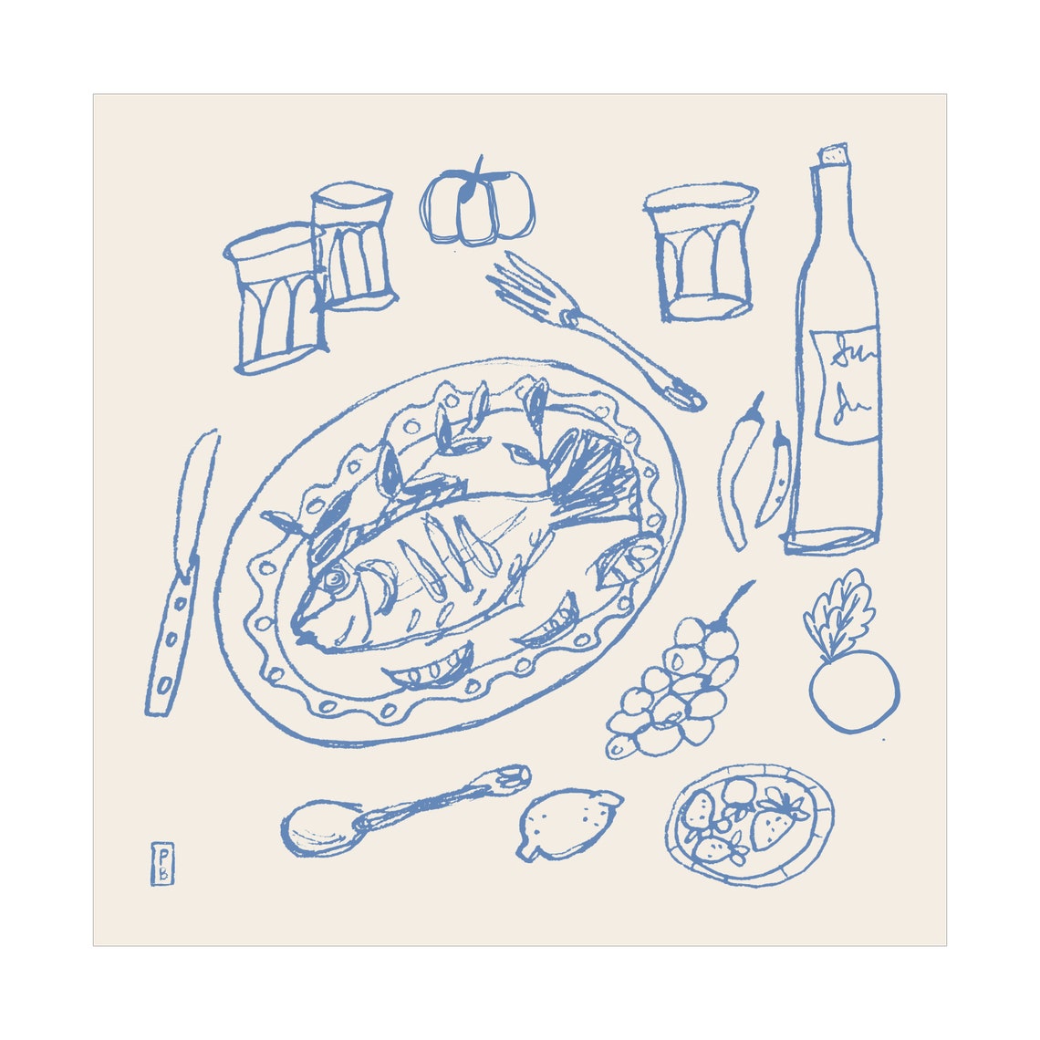 Picnic Gicle Fine Art Print Food And Dining Art Print Wall Art Decor Line Art Fish Art Illustration Art Pascale Berkowitz - Image 2
