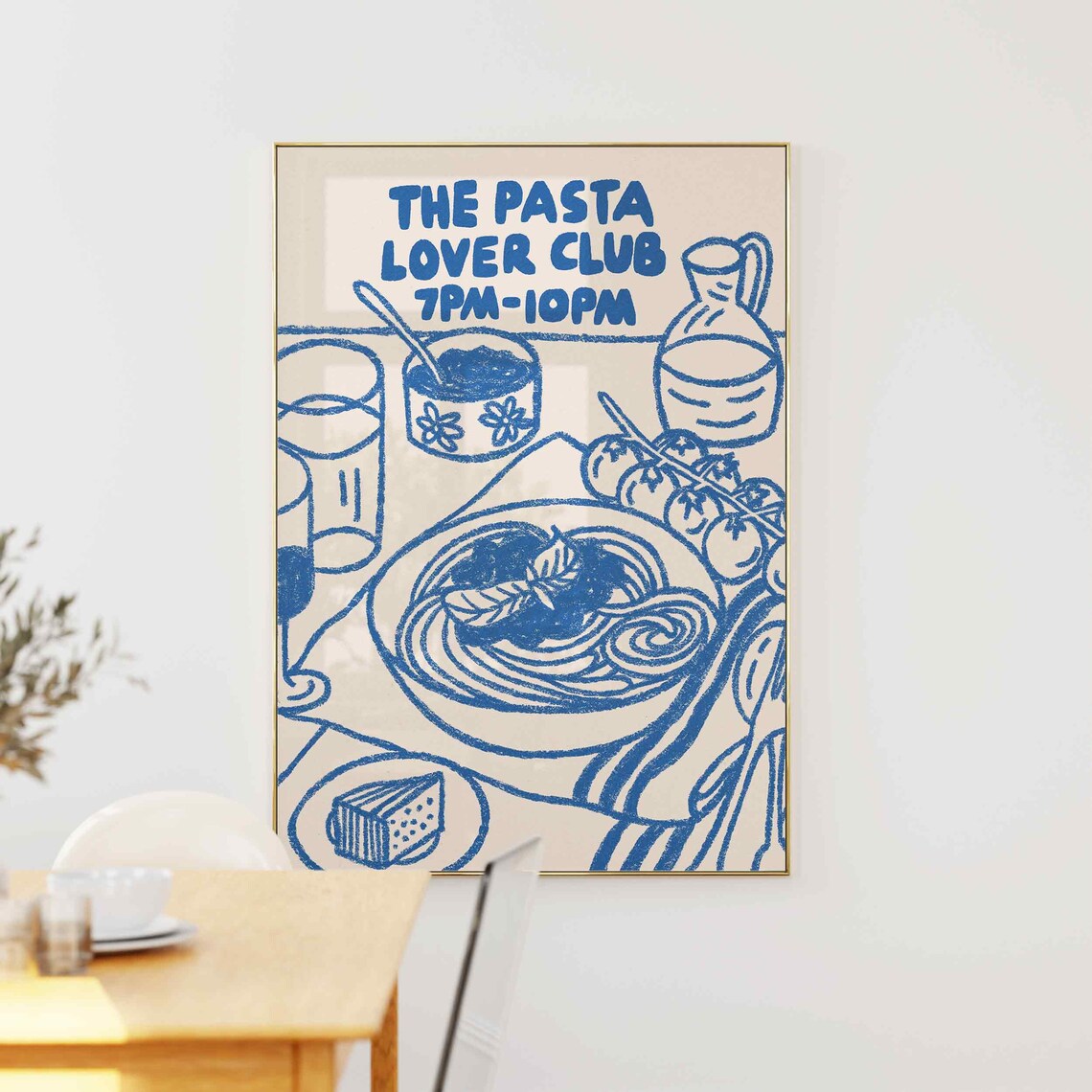 Pasta Lover Club Retro Night Poster, Kitchen Decor