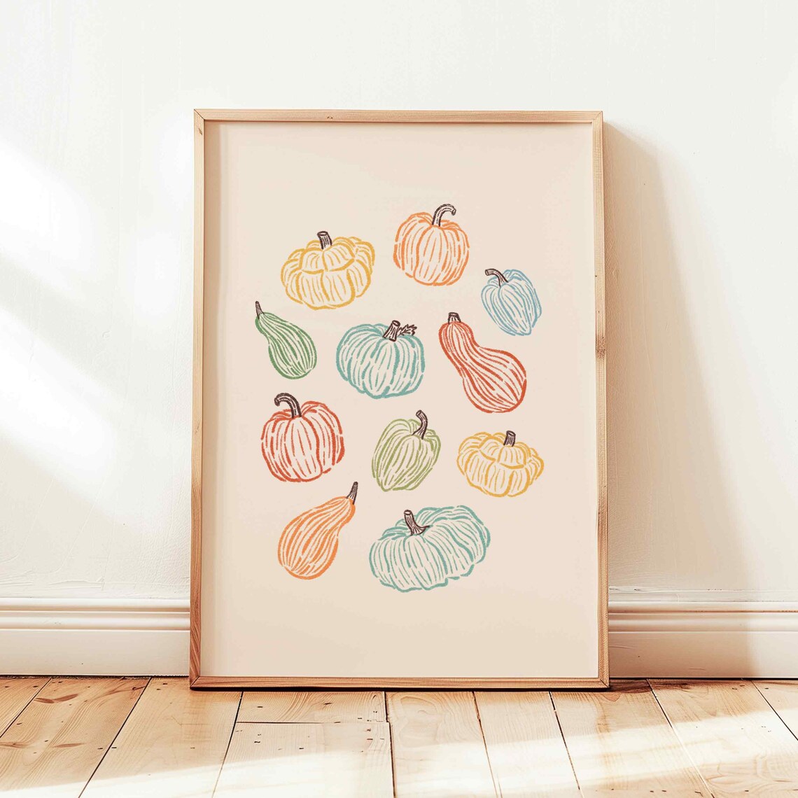 Colorful Pumpkin Print Modern Fall Wall Art Beige Fall Decor Abstract Autumn Poster Cute Halloween Decor