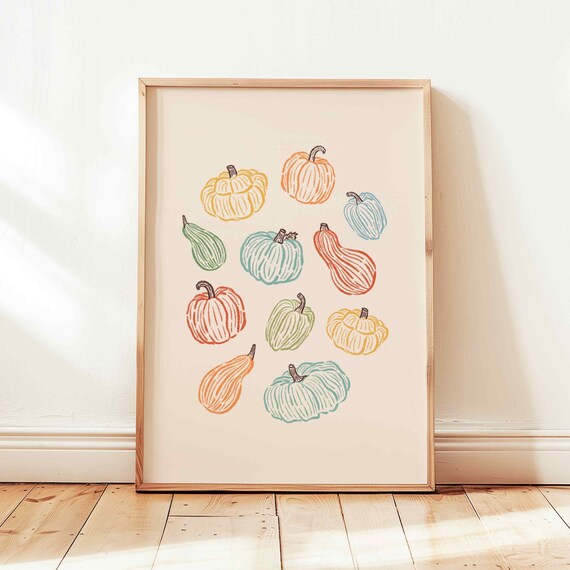 Colorful Pumpkin Print Modern Fall Wall Art Beige Fall Decor Abstract Autumn Poster Cute Halloween Decor