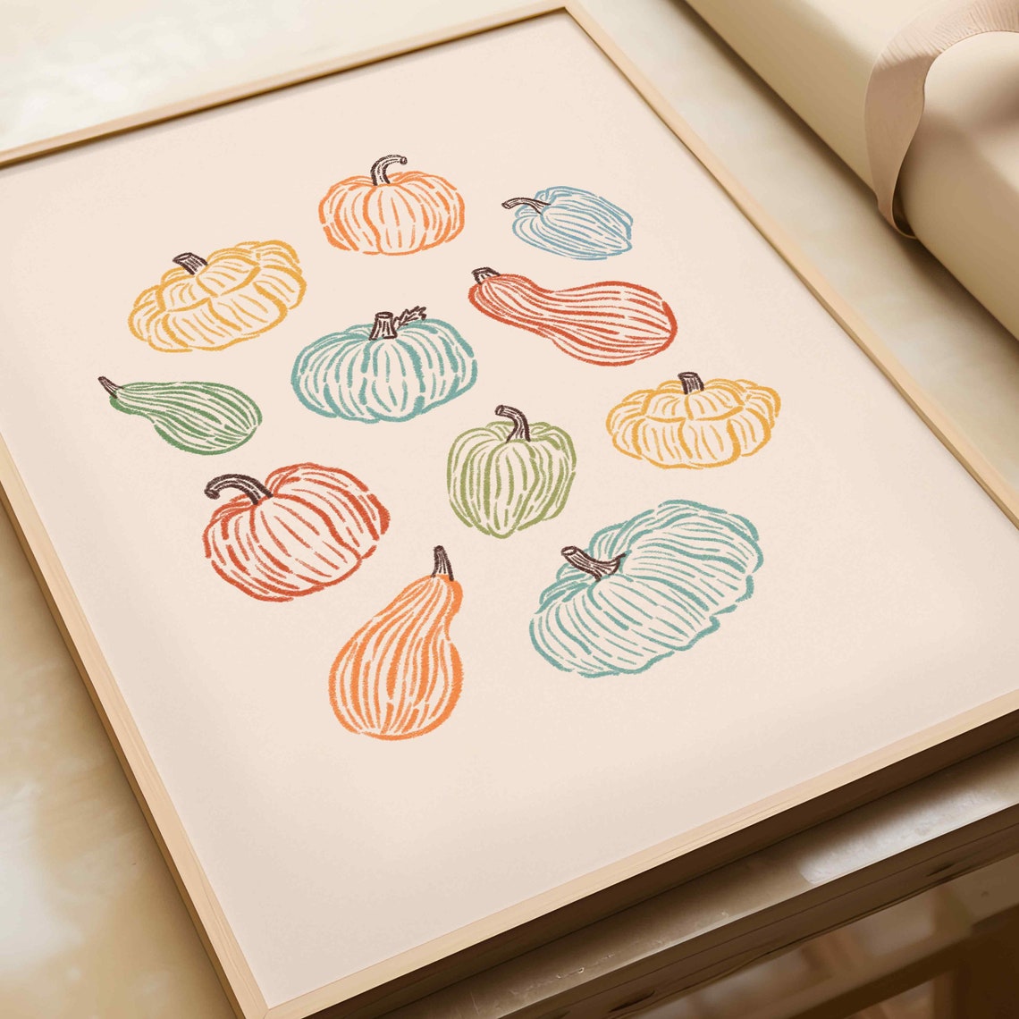 Colorful Pumpkins and Gourds Autumn Line Art Fall Wall Poster - Image 4