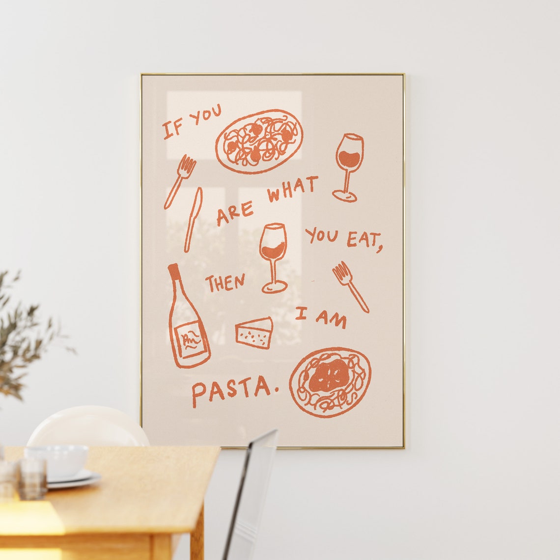 I Am Pasta Orange Hand Drawn Italian Food Sketch Kitchen Wall Poster - Image 5