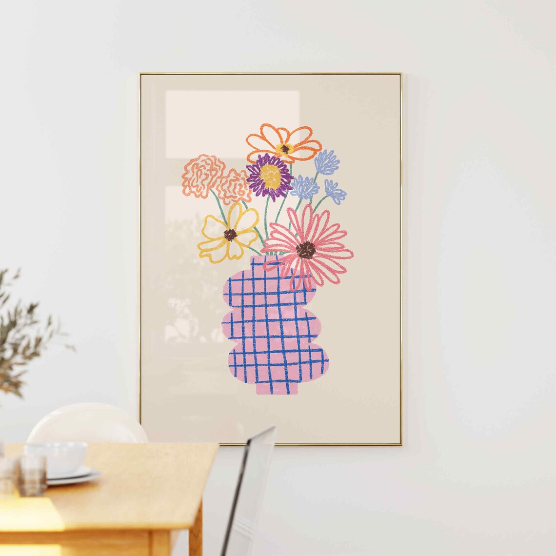 Flower Vase Print, Retro Pastel Floral Art - Image 5