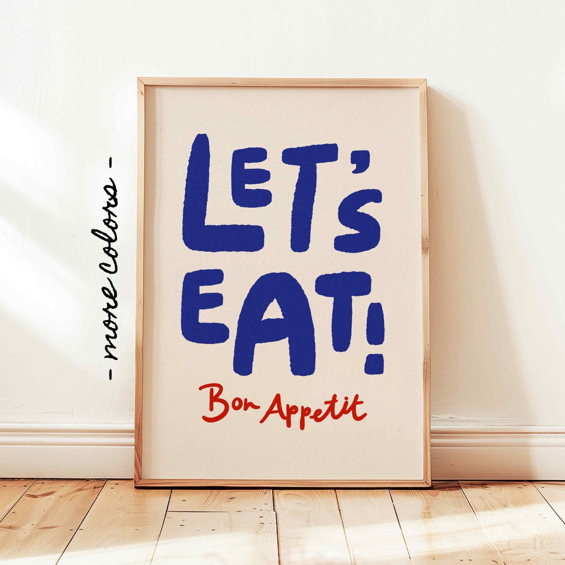 Lets Eat Bold Blue Typography with Bon Appetit Kitchen Poster