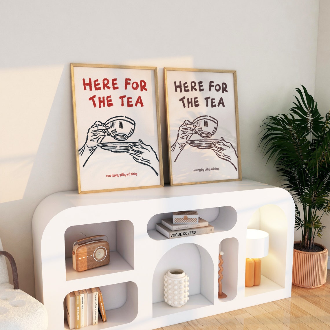 Here For The Tea Red Hand Drawn Teacup Illustration Cafe Poster - Image 3